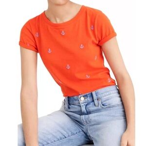 J Crew Summer Nautical Embroidered Anchors Short Sleeve Shirt